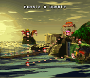 Bumble B Rumble stage location in the world map of the Vine Valley as seen in the game Donkey Kong Country for SNES.