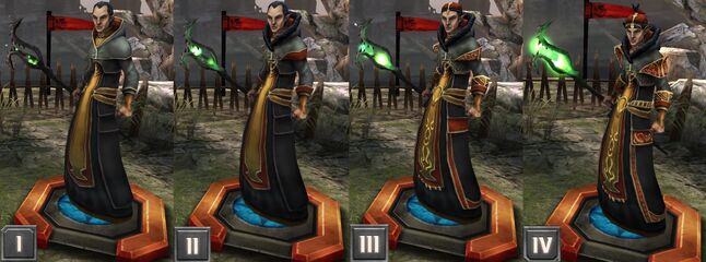 Tier progression of First Enchanter Orsino in Heroes of Dragon Age