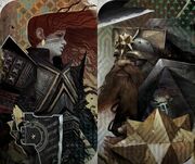 Tarot cards depicting a female and male dwarf in Dragon Age: Inquisition