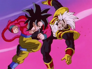 Goku golpeando consecutivamente a Baby con la acometida.