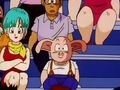 Bulma and Oolong, watching the battle between Goten and Trunks unfold