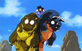 Goku stops a dinosaur battle