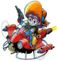 Arale on a flying vehicle