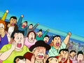 Spectators cheering during Goten and Trunks' battle