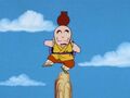 Krillin seen in a flashback, balance training with Goku