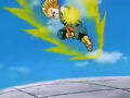 Super Saiyan Trunks fires a blast