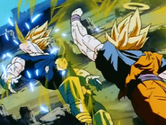 Supersaiyano 2 utiliza un golpe de gancho contra Majin Vegeta.