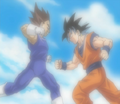 Goku and Vegeta fusing in the opening