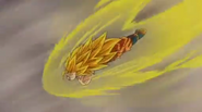 Son Goku Supersaiyano 3 lanza el Kamehameha Auténtico.