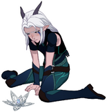 Rayla character art (Gazing at Runaan's metal lotus)[10]