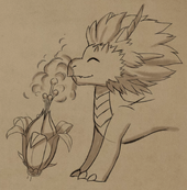 Zym sniffing a peri-stinkle