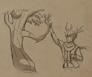 Callum high-fiving a tree while disguised as Earthblood Elf[18]