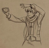 Callum imitating Sokka's famous cactus juice pose[20]