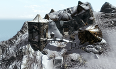 A Riekling outpost outside a Dwemer Ruin.