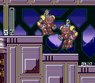 Mega Man X operando una Ride Armor en el Escenario de Sigma 2 en "Mega Man X", SNES.