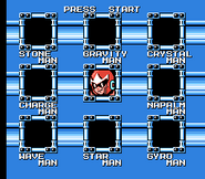 Selección de Escenario del falso Proto Man en "Mega Man 5", NES.