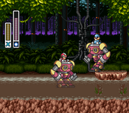 Mega Man X operando una Ride Armor en el Escenario de Sting Chameleon en "Mega Man X", SNES.