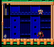 Doc Robot K-176 se instala el programa de datos de Crash Man en "Mega Man 3", NES.