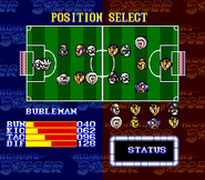 Estadísticas de Bubble Man en "Mega Man's Soccer", SNES.