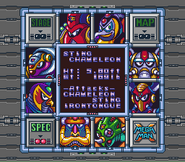 Estadísticas de Sting Chameleon en "Mega Man X", SNES.