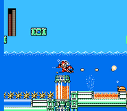 Mega Man utilizando Rush Marine en "Mega Man 4", NES.