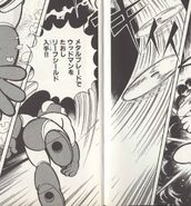 Metal Blade en "Batalla de Espacio-Tiempo - ¿¡El Enemigo del Futuro es Quién!?" del manga "Rockman World 2"