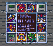 Estadísticas de Launch Octopus en "Mega Man X", SNES.