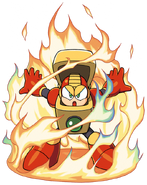 Ilustración de Heat Man en "Rockman Complete Works", por Ryuji Higurashi.