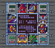 Estadísticas de Boomer Kuwanger en "Mega Man X", SNES.