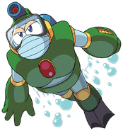 Ilustración de Bubble Man en "Rockman Complete Works", por Ryuji Higurashi.