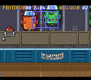 Hammer Joe en las gradas del Blues Field en "Mega Man's Soccer", SNES.