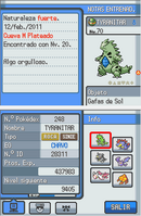 Un Tyranitar inmune al Pokérus en Pokémon Oro HeartGold.