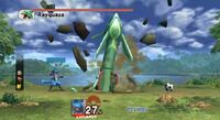 Rayquaza usando excavar contra Lucario en Super Smash Bros. Brawl.