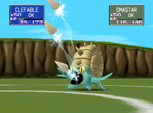 Omastar usando clavo cañón en Pokémon Stadium.