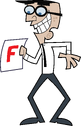 A stock image of Mr. Crocker holding a paper with an "F".