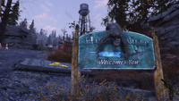 Huntersville welcome sign and skeleton