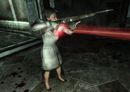 Madison fighting the Enclave using a hunting rifle during The Waters of Life