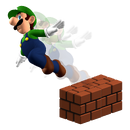 Luigi leaping off of a Brick Block