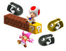 Toad and Toadette running away from Bullet Bills