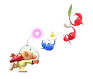 Olimar throwing Pikmin from Hey Pikmin.