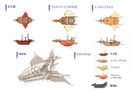 Akira Oguro artwork of the various airships of Final Fantasy IV.