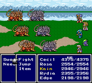 Rydia poisoned in Final Fantasy IV (SNES).