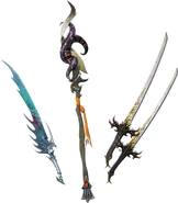 Onion Knight's Serpent Sword, Golem Staff and Ashura.