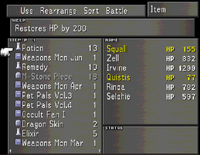 Item menu FFVIII