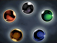 The Darksphere (top), alongside the Geosphere, Lightsphere, Lifesphere, and Starsphere, in New Mystery of the Emblem.