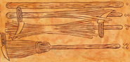 The steps for crafting a broom from a simple wooden stave.