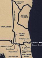 Map showing the boundary of Trades Ward circa 1357 DR.