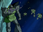 Armed with Beam Rifle and carrying Shield on their backs (MSG Episode 42: Space Fortress: A Baoa Qu)