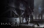 An ODST walks dark city streets.