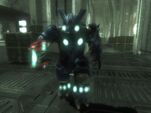 A Jiralhanae wearing Power Armor illuminated by VISR mode in Halo 3: ODST.